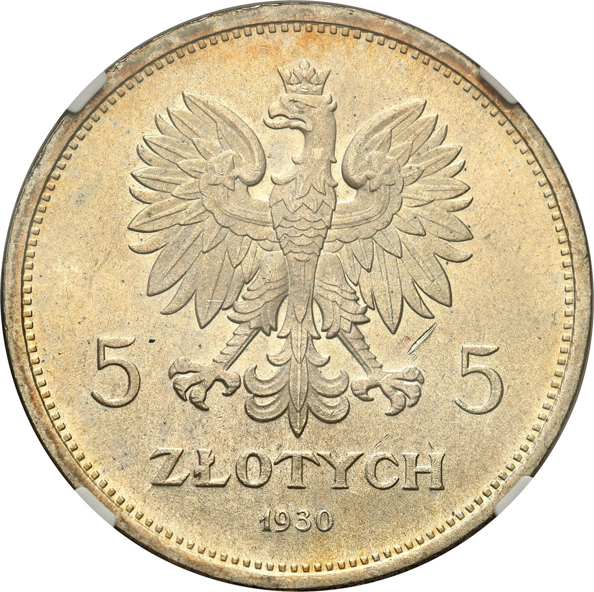 II RP. 5 złotych 1930 Sztandar NGC MS63 PIĘKNY